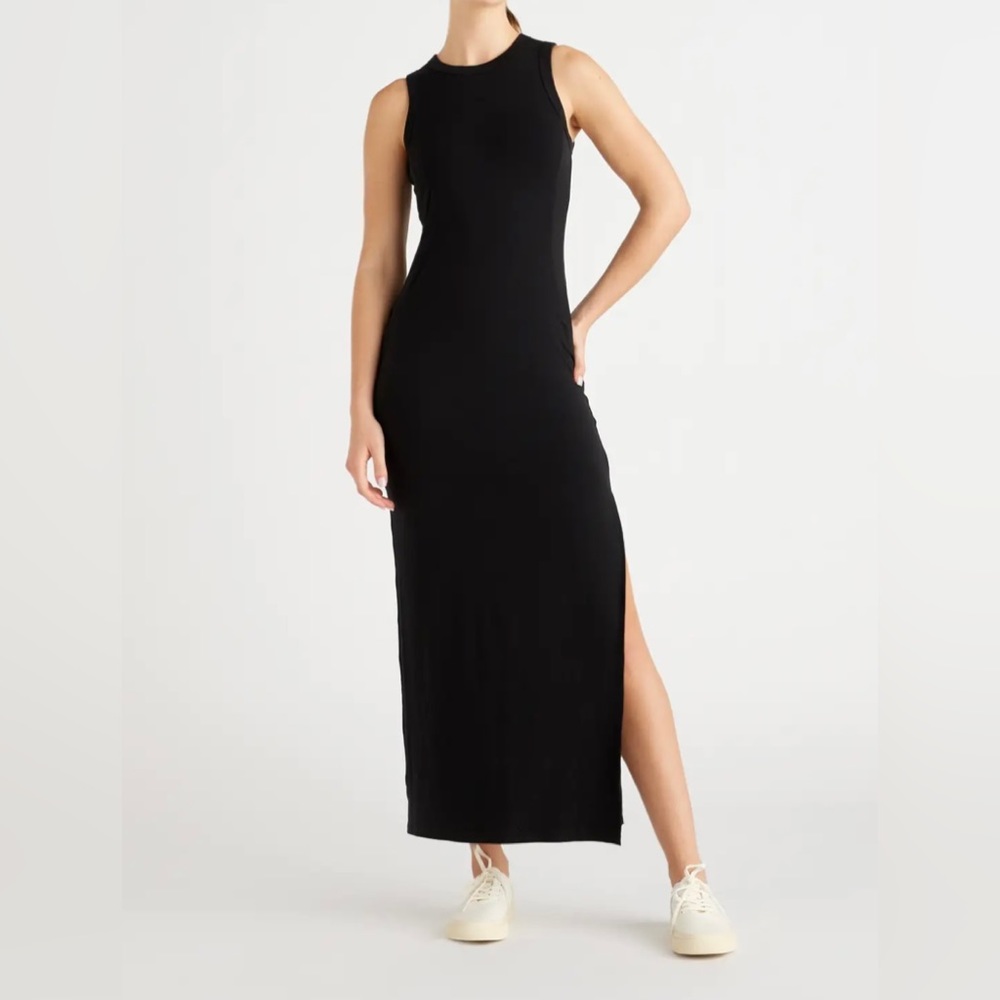 Quince Tencel Jersey Tank Sleeveless Maxi Dress Black